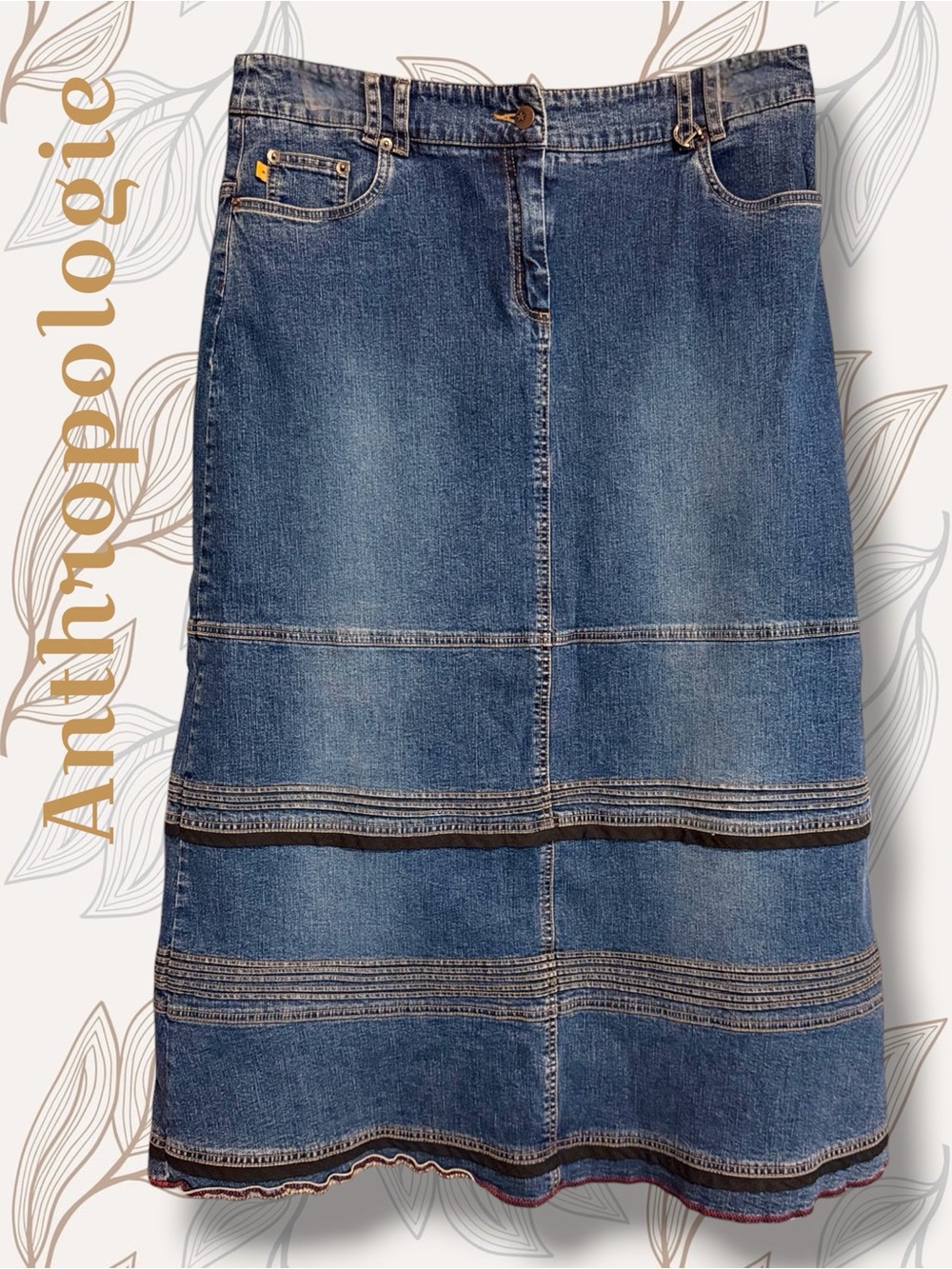 🌼VTG:Anthropologie Louie Blue Denim Maxi Skirt